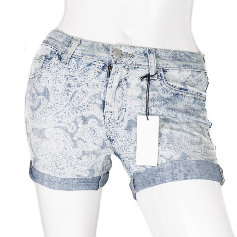 NWT J Brand 811 Mid Rise Denim Shorts Paisley Print Jean Boho Summer Festival